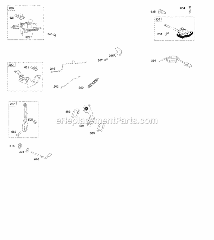 Brake Controls Governor Spring Ignition Diagram and Parts List for 101602-0110-F8  Briggs and Stratton Engine